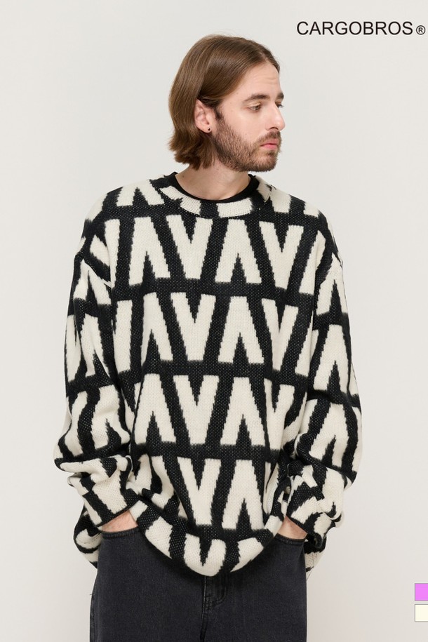 CARGOBROS - 스웨터 - DESIGN PATTERN COLORFUL KNIT (IVORY)