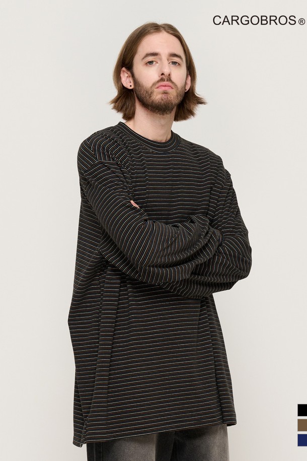 CARGOBROS - 긴팔티셔츠 - LINE NAPPING STRIPE LONG SLEEVE TEE (BLACK)