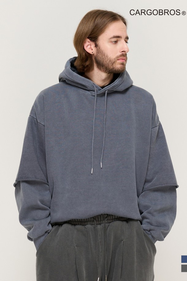 CARGOBROS - 후디 - PIGMENT WASHED LAYERED OVER HOOD (NAVY)