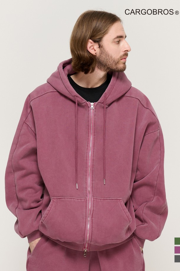 CARGOBROS - 후디 - PIGMENT DYING HOOD ZIP-UP (BURGUNDY)