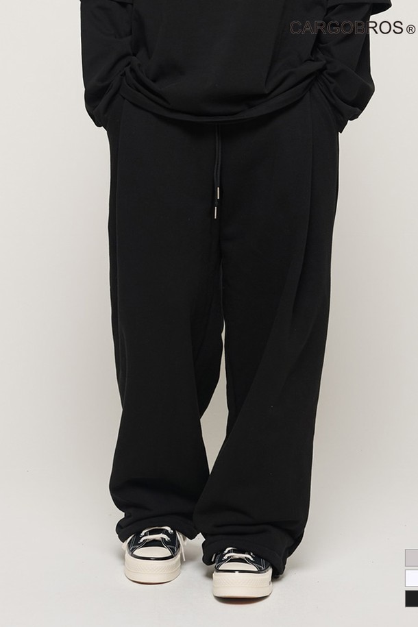 CARGOBROS - 캐주얼팬츠 - PIN TUCK WIDE BAND STRING PANTS (BLACK)