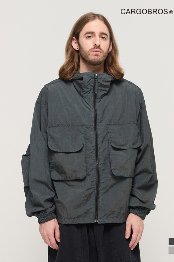 CARGOBROS - 블루종/점퍼 - BIG POCKET PIGMENT WASHED WINDBREAKER VINTAGE JACKET (CHARCHOL)