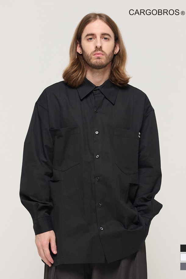 CARGOBROS - 긴팔셔츠 - OXFORD LINE TWO-POCKET OVERSHIRT (BLACK)