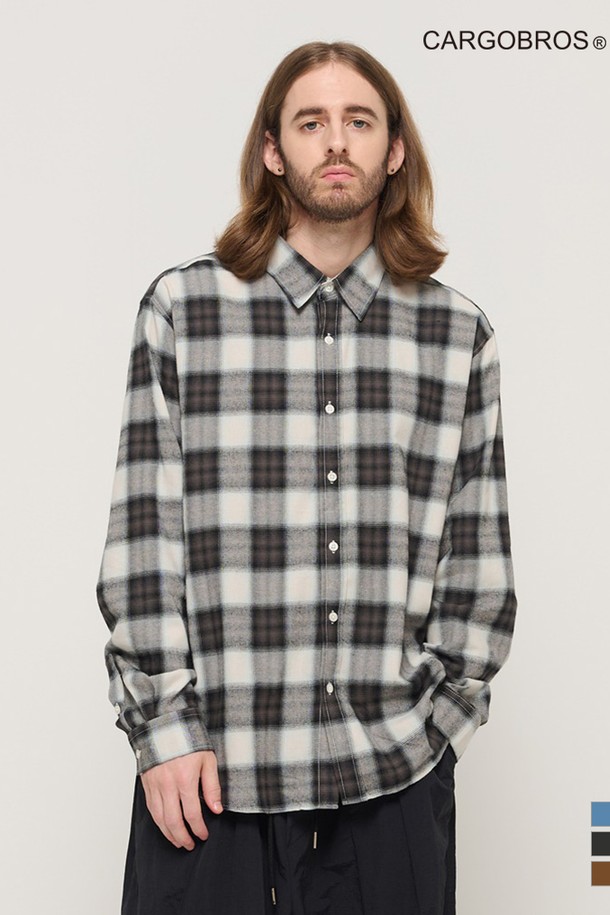 CARGOBROS - 긴팔셔츠 - FLANNEL OMBRE LOOSE FIT CHECK SHIRT (BLACK)