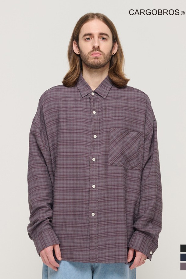 CARGOBROS - 긴팔셔츠 - VINTAGE ROLLING BOXY OVERSIZED CHECK SHIRT (GRAY)