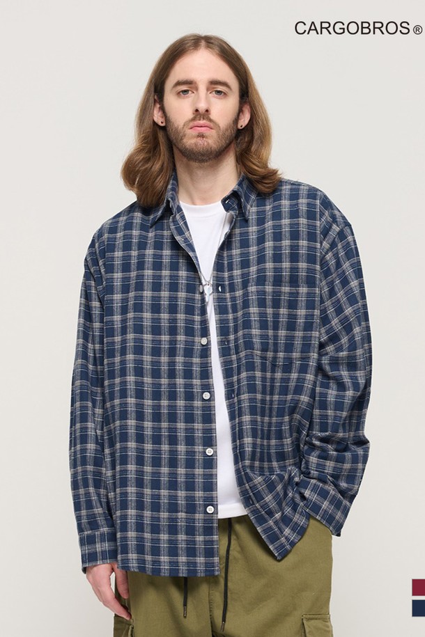 CARGOBROS - 긴팔셔츠 - DAILY SOFT Y2K CHECK SHIRT (NAVY)