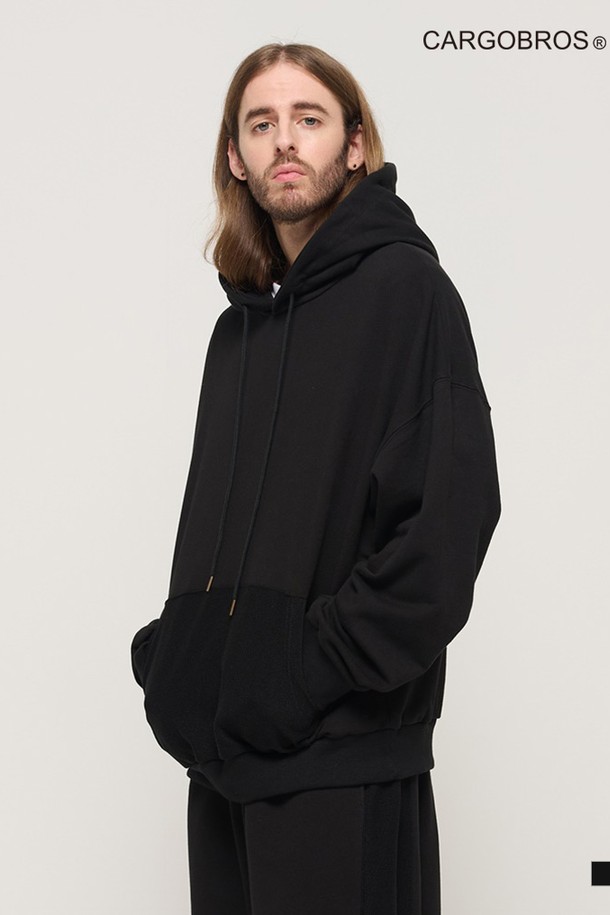 CARGOBROS - 후디 - Y2K STYLE BASIC OVERSIZED HOODIE T-SHIRT (BLACK)