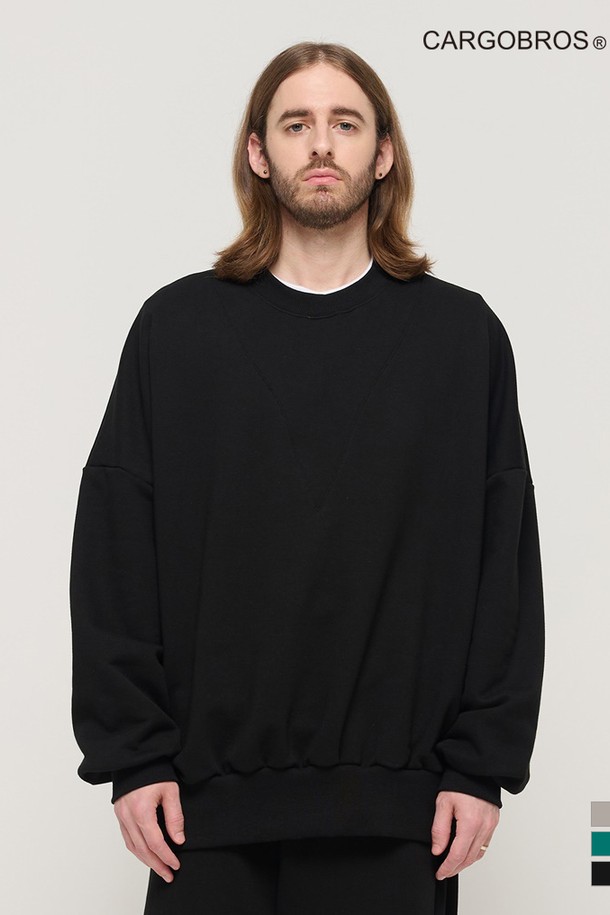 CARGOBROS - 스웨트셔츠 - ROUND NECK POINT RAGLAN TERRY SWEATSHIRT (BLACK)