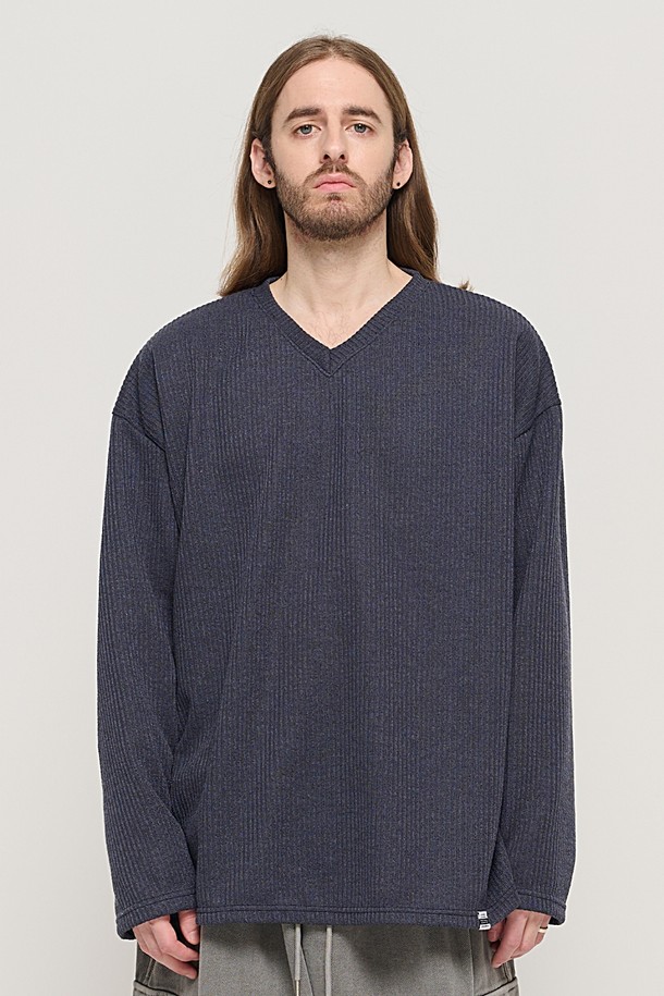 CARGOBROS - 스웨터 - CB V-NECK OVER KNIT (CHARCHOL)