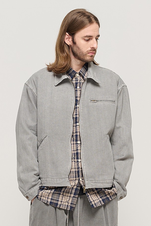 CARGOBROS - 블루종/점퍼 - VINTAGE PIGMENT WORK TRUCKER JACKET (GRAY)