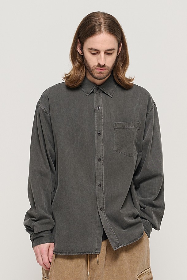 CARGOBROS - 긴팔셔츠 - PIGMENT WASHED WORK SHIRT (CHARCHOL)