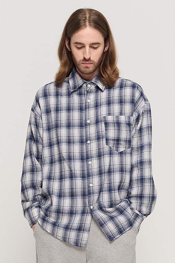 CARGOBROS - 긴팔셔츠 - GRANG OVERSIZED CHECK SHIRT (NAVY)