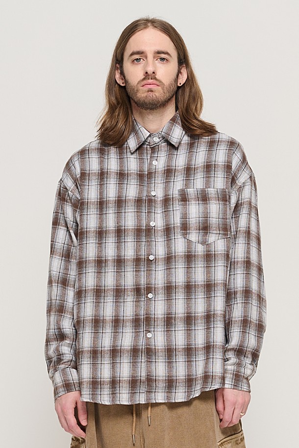 CARGOBROS - 긴팔셔츠 - GRANG OVERSIZED CHECK SHIRT (BROWN)