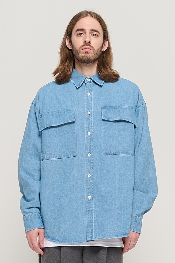 CARGOBROS - 긴팔셔츠 - TWO POCKET DENIM OVER SHIRT (BLUE)