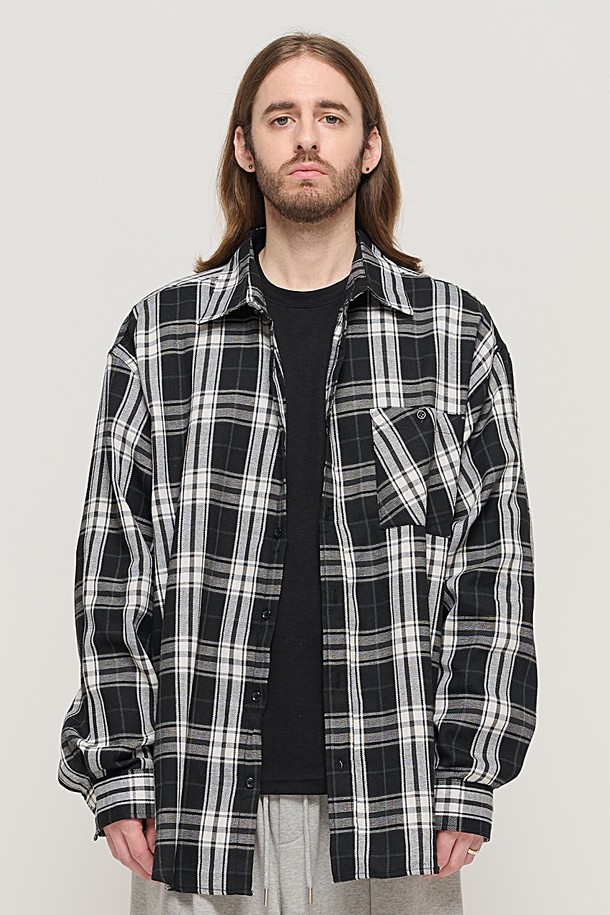 CARGOBROS - 긴팔셔츠 - RETRO COTTON OVERSIZED CHECK SHIRT (BLACK)