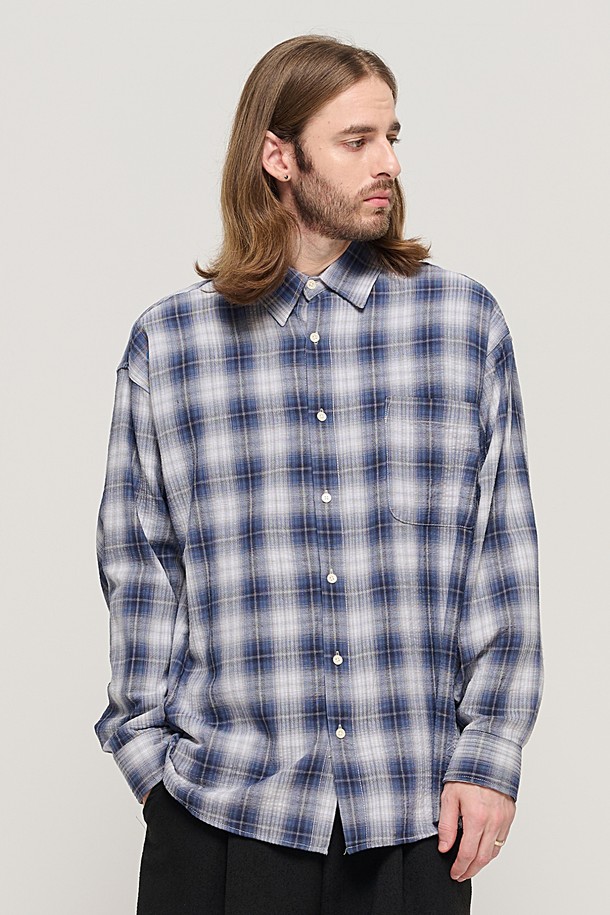 CARGOBROS - 긴팔셔츠 - LIGHT COTTON OVER CHECK SHIRT (BLUE)