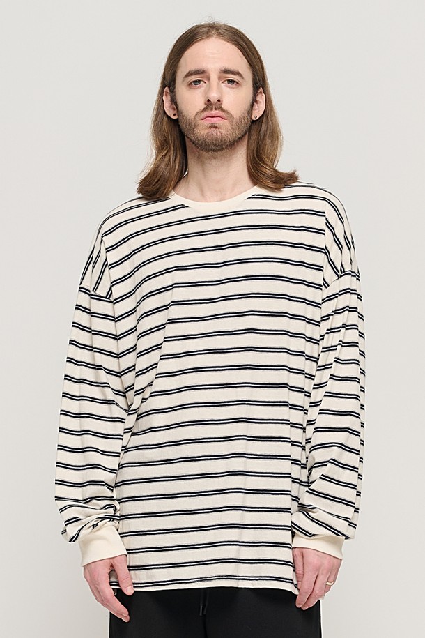 CARGOBROS - 긴팔티셔츠 - STRIPE OVER LONG SLEEVE TEE  (IVORY/NAVY)