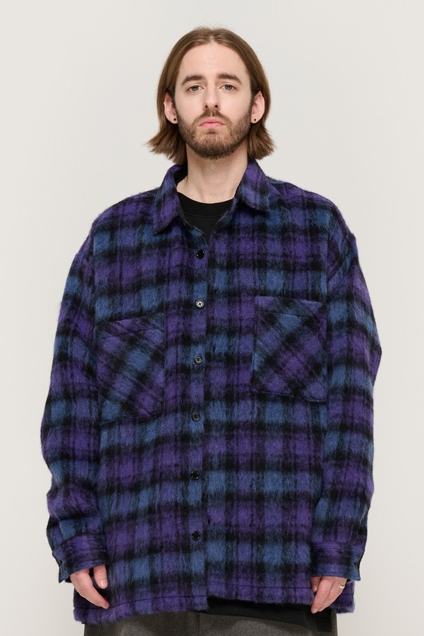 CARGOBROS - 블루종/점퍼 - OVERSIZED WOOL CHECK SHIRT JACKET (PURPLE)