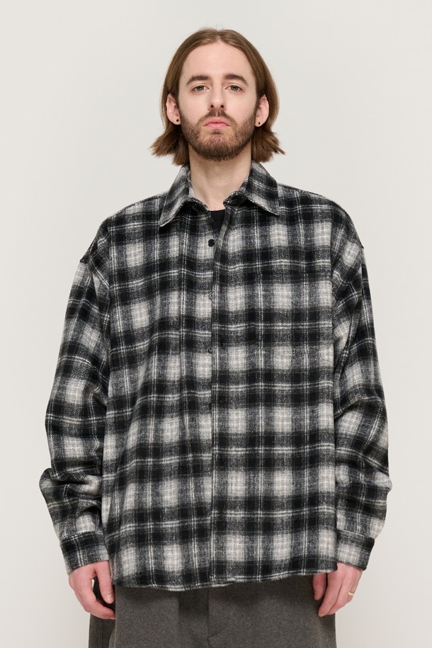 CARGOBROS - 긴팔셔츠 - WOOL-LIKE CHECK SHIRT JACKET (BLACK)