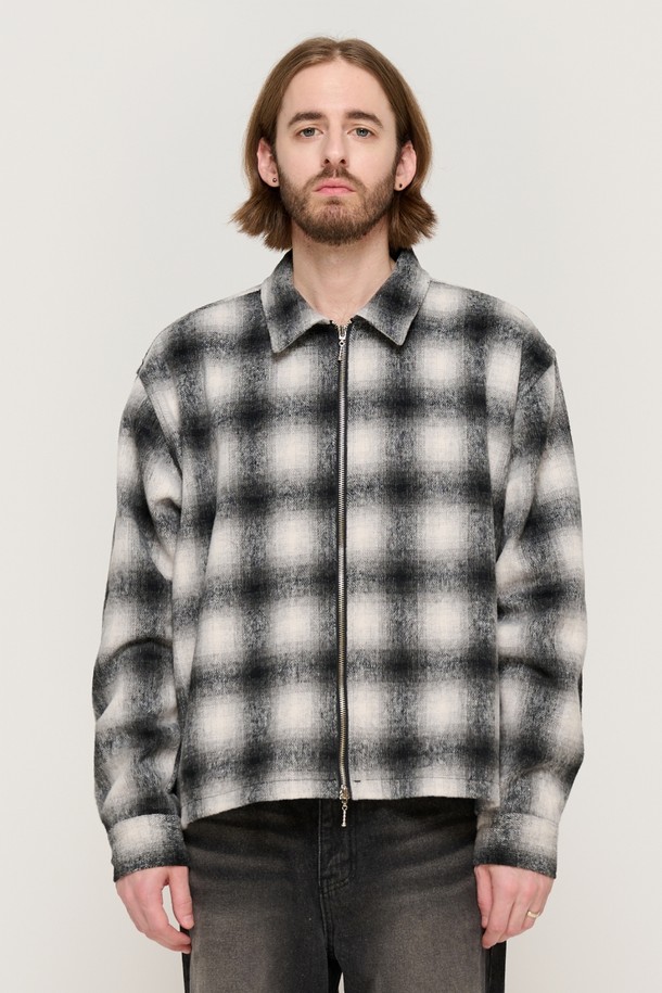 CARGOBROS - 긴팔셔츠 - WOOL PLAID 2-WAY  SHIRT (BLACK)