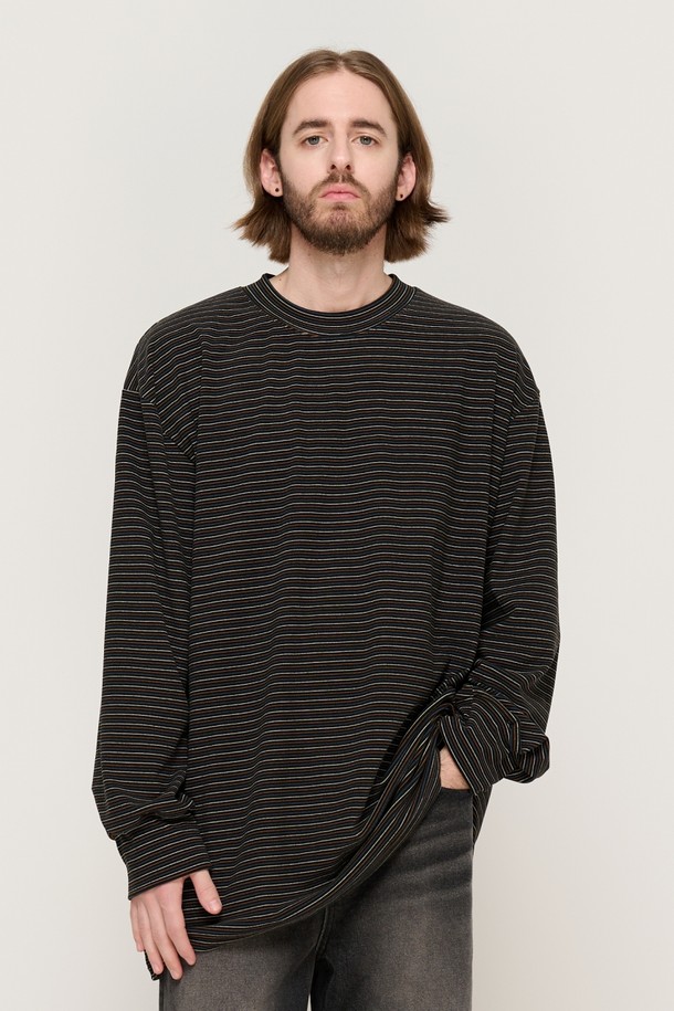 CARGOBROS - 긴팔티셔츠 - LINE NAPPING STRIPE LONG SLEEVE TEE (BLACK)