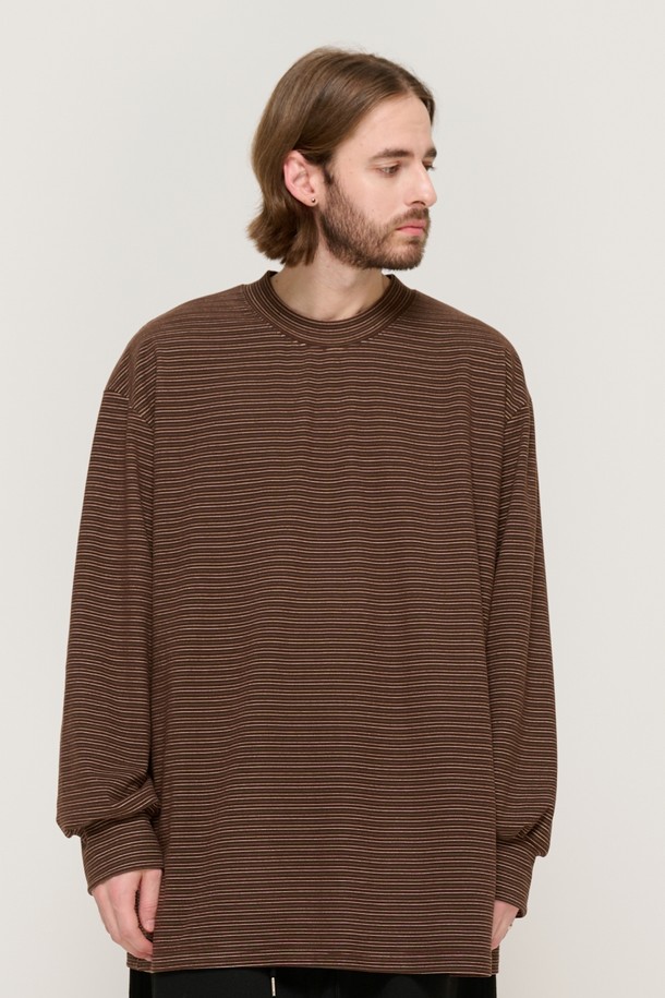 CARGOBROS - 긴팔티셔츠 - LINE NAPPING STRIPE LONG SLEEVE TEE (BROWN)