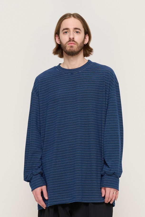 CARGOBROS - 긴팔티셔츠 - LINE NAPPING STRIPE LONG SLEEVE TEE (NAVY)