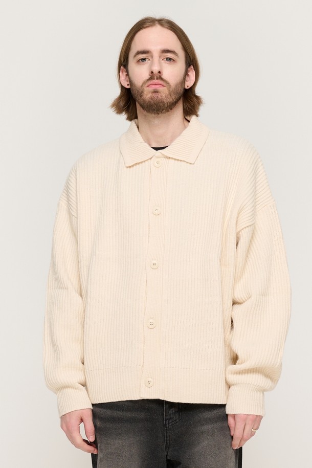 CARGOBROS - 가디건 - BUTTON POINT KNIT CARDIGAN (IVORY)