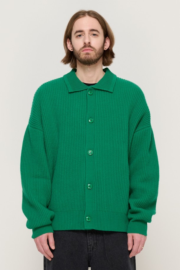 CARGOBROS - 가디건 - BUTTON POINT KNIT CARDIGAN (GREEN)