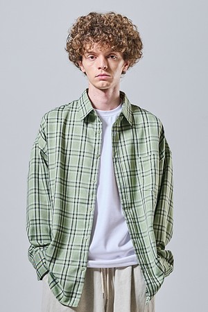 플레스 오버 체크셔츠 (카키)