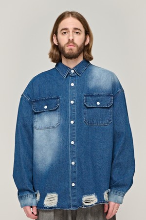 CB DEEP DESTROYED DENIM JACKET (BLUE)