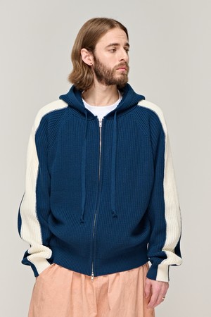 CB LINE ZIP UP HOOD KNIT (NAVY)