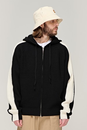 CB LINE ZIP UP HOOD KNIT (BLACK)