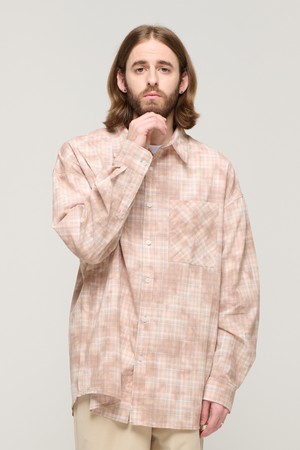 CB TIE-DYE WASHED CHECK SHIRT (BEIGE)