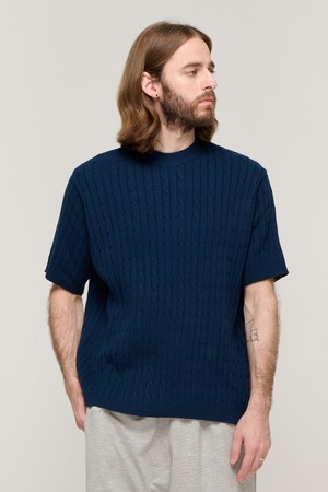 CB CABLE ROUND TWISTED KNIT SHORT SLEEVE (NAVY)