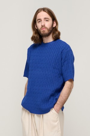 CB CABLE ROUND TWISTED KNIT SHORT SLEEVE (BLUE)