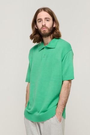 STANDARD BUTTON COLLAR SHORT SLEEVE KNIT (GREEN)