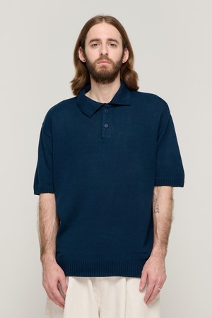 STANDARD BUTTON COLLAR SHORT SLEEVE KNIT (NAVY)