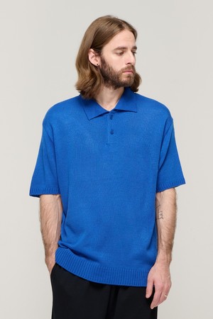 STANDARD BUTTON COLLAR SHORT SLEEVE KNIT (BLUE)