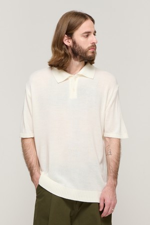 STANDARD BUTTON COLLAR SHORT SLEEVE KNIT (IVORY)