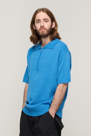 STANDARD HALF-ZIP COLLAR SHORT SLEEVE KNIT (BLUE)