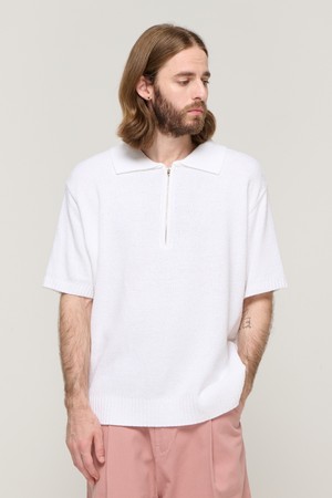 STANDARD HALF-ZIP COLLAR SHORT SLEEVE KNIT (IVORY)