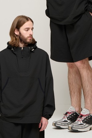 CB SEERSUCKER HALF ANORAK WIND SET-UP (BLACK)