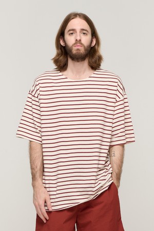 CB MULTI STRIPE SHORT SLEEVE (IVORY/BURGUNDY)