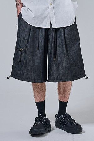 시머트리 포켓 포인트 와이드 스트링 데님반바지 (흑청)