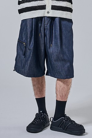 시머트리 포켓 포인트 와이드 스트링 데님반바지 (진청)