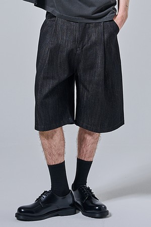 버뮤다 와이드 생지데님 반바지 (흑청)