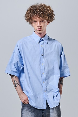 오버핏 옥스포드 카라 반팔셔츠 (블루)