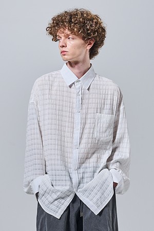 레이스 체크 오버핏 셔츠 (아이보리)