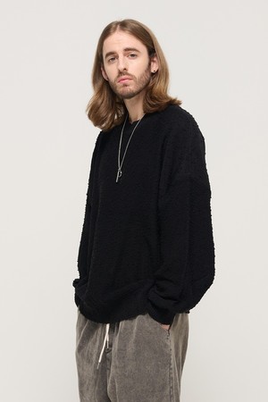 DROP BLOCK KNIT SEMI-OVERSIZED SWEATER (BLACK)